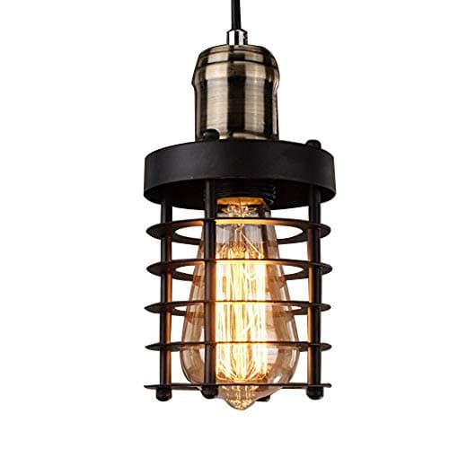 JINGUO Lighting Bright Adjustable Metal Wrought Iron Cage Single Light Hanging Pendant Lamp Ceiling Lights Light Fixture Chandelier in Vintage Style for Indoor Restaurant Barn Use Standard Light Bulb