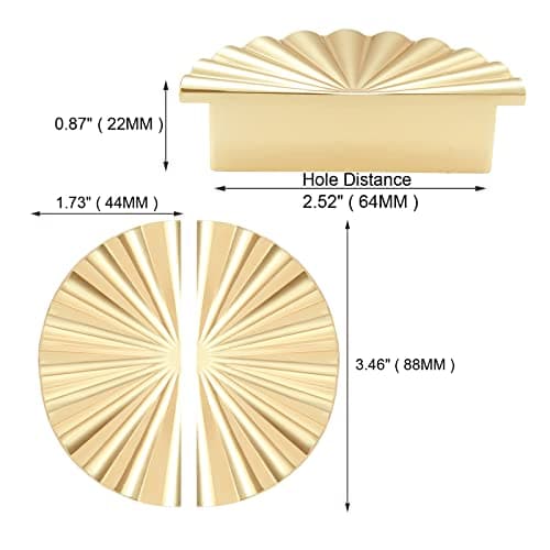 Cabinet Handles 2.52 inch Kitchen Cabinet Pulls 64mm with Vintage Cupboard Drawers Hardware Dresser Drawer Handles Kitchen Cabinet Handles (64MM, 2 Pack, Bright Gold)