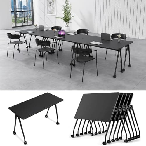 6-8 Person Conference Table Folding Conference Table for Office、Training, Seminar,Schools Modern Wood Conference Meeting Room Table Large Rectangular Conference Room Tables (6, Black, 55in)