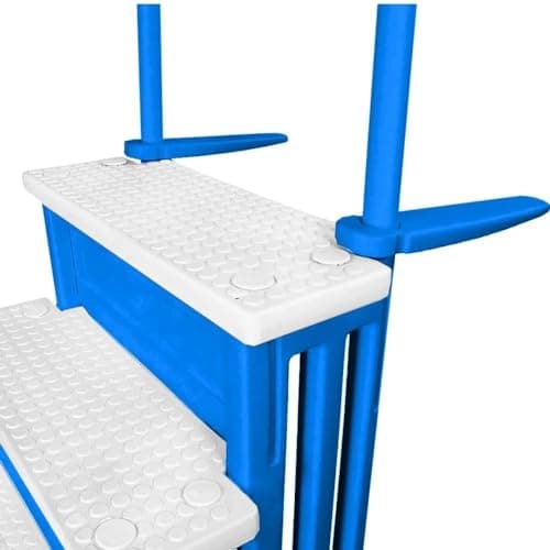 Aqua Select Anti-Slip in-Pool Steps with Outside Flip-Up Ladder | Blue/White Steps | for Above Ground Swimming Pools | Can Mount to Decks 48" to 54" H | Safety Stairs Capacity Up to 250 lbs
