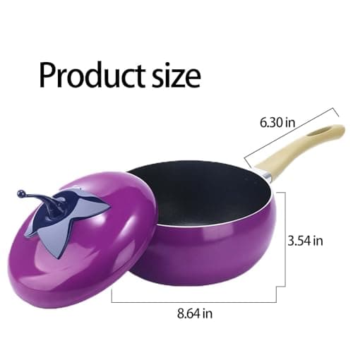 With Lid Fruit Shaped Pans,With Lid Vegetable Shaped Pans,Cute Nonstick Soup Pot Pasta Pan,Multifunction Cooking Pot With Handles for Stewing Poaching Frying (Eggplants,Milk Pan)