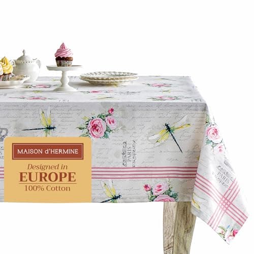 Maison d' Hermine Table Cloth Rectangle Table 100% Cotton 60 x 90 Inches Tablecloth Reusable Decorative for Dining Room, Farmhouse, Home, Party, Festive & Wedding Spring Summer - Champ De Mars