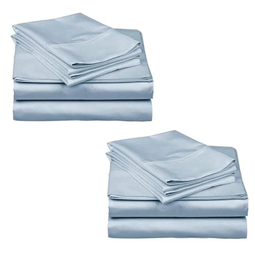 Mattress-Homes 2-Pack Full-XL Size Sheet Sets - 100% Cotton Sateen - Extra Soft, Breathable & Cooling Sheets, Machine Washable, 2 Sets of Deep Pocket Bed Sheets - Light Blue Solid