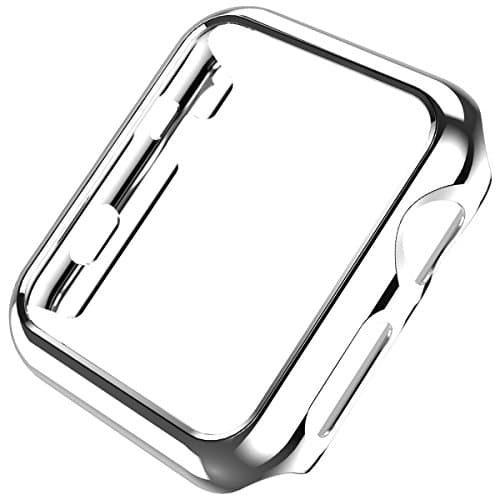 Compatible with Apple Watch Case 44mm 40mm, Super Thin PC Plated Bumper Protector Shiny Cover Lightweight Slim Shell Shockproof Frame Accessories Compatible iWatch Series 6 5 4 SE(Silver, 44mm)