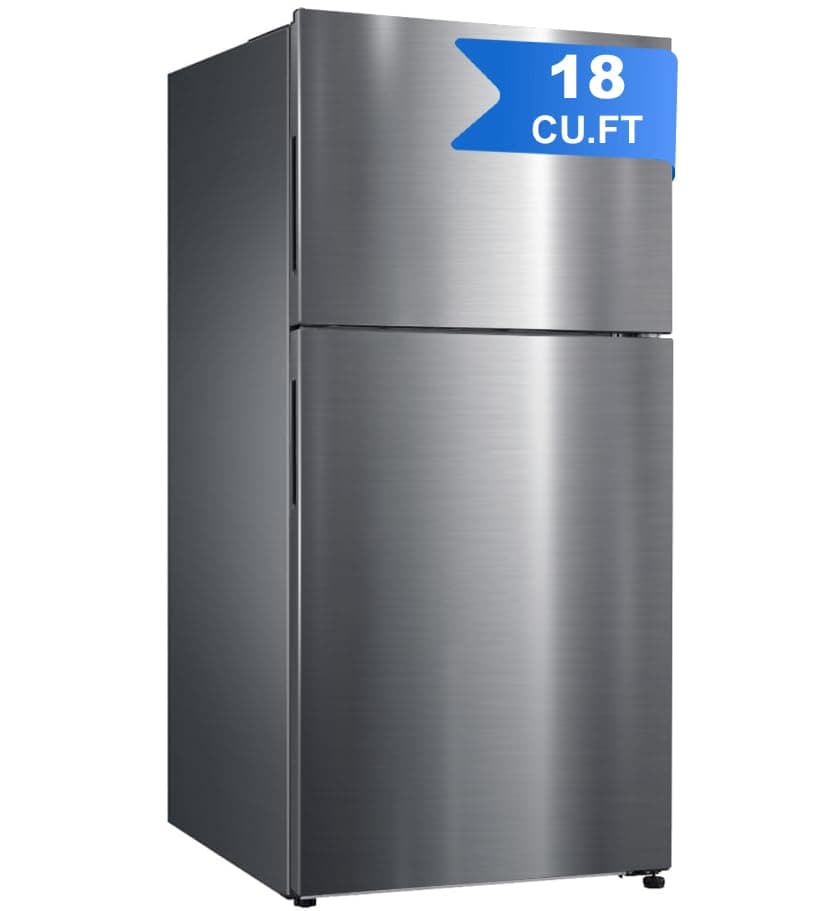 Full Size Refrigerator, 18 Cu. Ft Top Freezer Refrigerator Stainless Steel Counter Depth Fridge for Office, Kitchen, Garage, Frost Free, Led Light