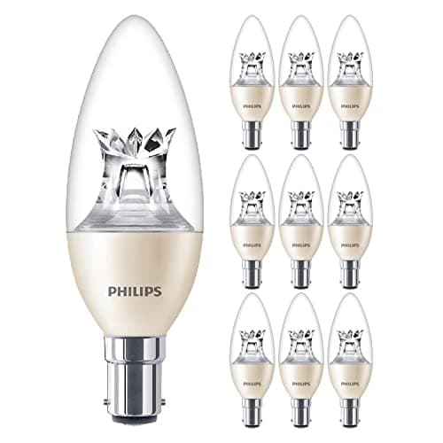 10 Pack Master LED Clear Candle B38 DimTone Lamp 5.5W (40W) B15 SBC Small Bayonet Cap | 2200k to 2700k | 470 Lumen | 25000 Hours | Car Air Freshener Included | 80+ CRI