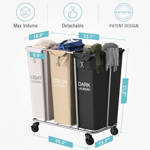 PLKOW Laundry Cart with Wheels Laundry Sorter