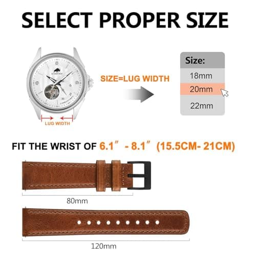 BISONSTRAP Leather Watch Straps, Classic Oil Waxed Leather, Quick Release Replacement Band for Men and Women, Band Width 18mm 20mm 22mm