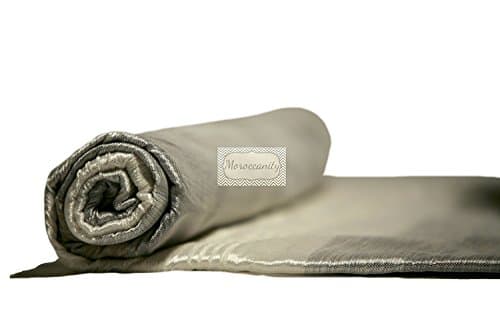 Moroccanity - Shiny & Vibrant Moroccan Hand-loomed Sofa Bedspread Throw - in Sabra Cactus Silk and Chenille - 3m x 2m (White & Grey)