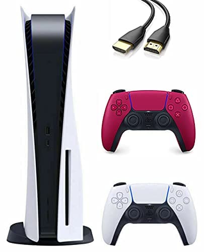 PS5 Playstation 5 Disc Version Console 16GB GDDR6 RAM, 8K Output, WiFi 6, Ultra-High Speed 825GB SSD, Bluetooth 5.1, Additional Cosmic Red Controller - U Deal HDMI