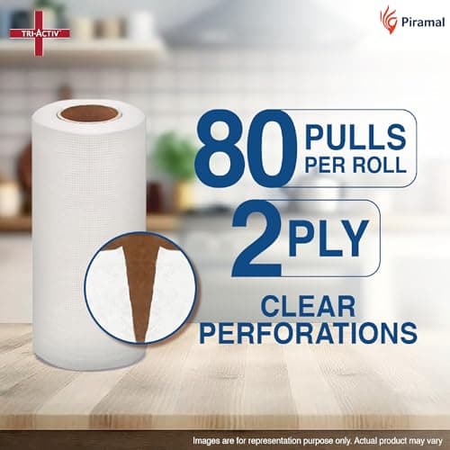 Tri-Activ Washable & Reusable Kitchen Towel Roll | 80 Pulls per Roll, 240 Sheets Pack of 3 | Highly Absorbent Kitchen Tissue Roll | Non Woven Fabric | Better alternative to Paper Tissue Roll | White