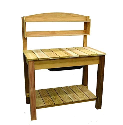 Arboria Classic Potting Bench – Cedar Garden Work Bench with 2 Shelves, 44.75 x 25.75 x 59.5 Inches
