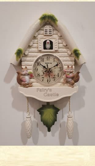 Three Secondz Cuckoo Squirrel Wall Living Bird Alarm Clock Bell, Fixed Door Does Not Open or Close 26cm x 42cm Squirrel