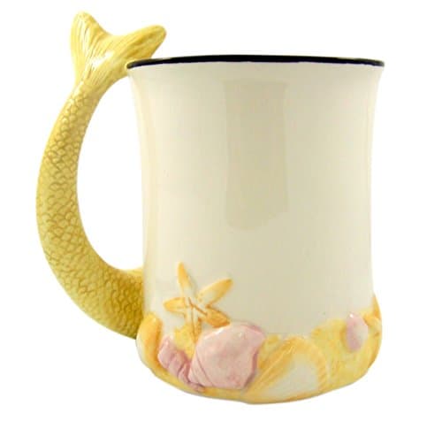 Beach Mermaid Sculpted Handle Ceramic Coffee Mug, 16 oz