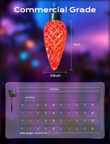 Brightown LED C6 Solar String Lights Outdoor Waterproof Fairy Lights, 22.64ft 50 LEDs Multicolor Solar Christmas Lights Outdoor, Christmas Decorations for Christmas Garden Yard Fence Patio Party Decor