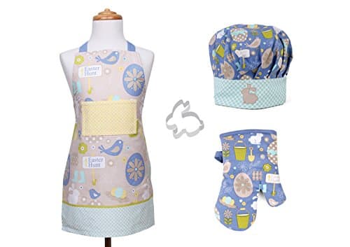 Chef Set for Kids - Adjustable Apron, Chef Hat, Oven Mitt, Cookie Cutter - Blue Bird