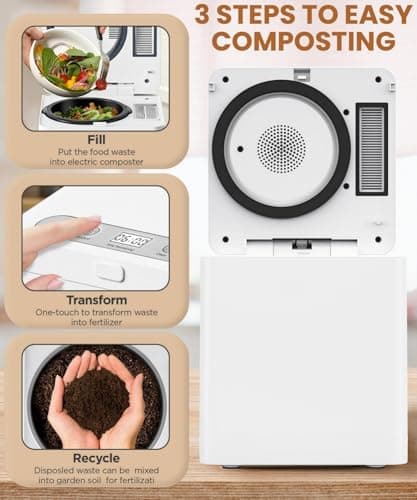 3L Electric Composter for Home, Kitchen Compost Bin for Countertop, Odorless/Auto-Clean/LED Display, One-Touch Composting to Handle Daily Household Food Waste.