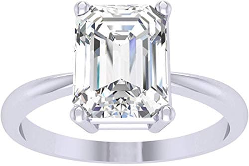 4.0Ct Emerald Cut White Simulated Diamond Sterling Silver Solitaire Engagement, Wedding Ring