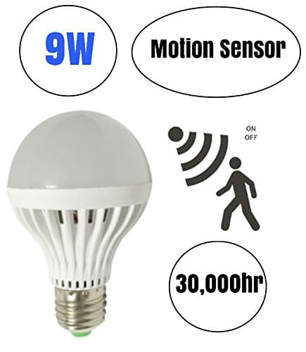 9W Upgraded Motion Activated Sensor LED Light Bulb. E26/E27 Bright Daylight Cool White. Radar Detection for Stairs, Patio, Front Door, Basement, Backyard by BestCircle