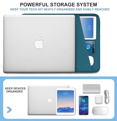 Laptop Sleeve Bag 13.3 inch, Shockproof Protective Computer Cover with Accessories Pocket, Portable Laptop Case Compatible with MacBook Air/Pro 13-13.3 inch, Compatible for MacBook Pro 14 inch, Cyan