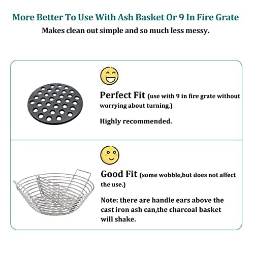 KAMaster Cast Iron Ash Can with Handle Charcoal Charcoal Ash Basket Big Green Egg Accessories Must Haves Kamado Ash Can Fits Large Big Green Egg,Kamado Joe Classic and Other Similar Size Grill