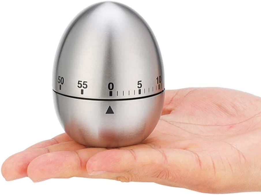 LIMBANI BROTHERS Egg Shape Kitchen Timer Cute Manual,Stainless Steel Metal Mechanical Visual Countdown Cooking Timer with Loud Alarm for Kids Cooking Tools (Silver)