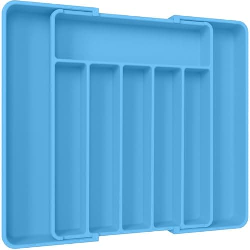 Aujen Silverware Organizer - Expandable Kitchen Drawer Organizer, Adjustable Utensil Organizer, Cutlery Tray for Forks, Knives, Multipurpose Kitchen Organizers and Storage Solution, Dark Blue, Large