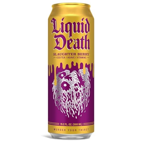 Liquid Death, Slaughter Berry Flavored Iced Tea, 8-Pack (19.2oz Cans), Raspberry Flavored Black Tea, Low Calorie, No Artificial Sweeteners, B12 & B6 Vitamins