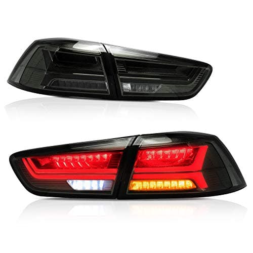 MICROPOWER LED Tail Lights for Mitsubishi Lancer EVO 2008-2017 with Full LED DRL Bars,Sequential Turn Signal (Somke)