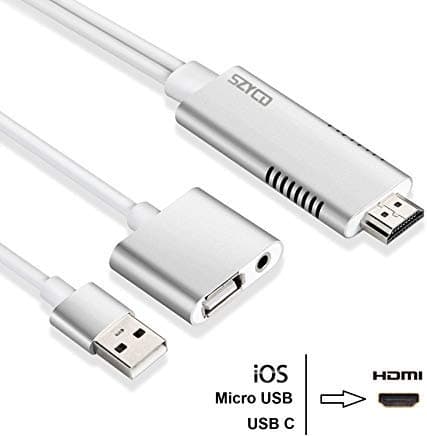 SZYCD Mhl Cable for Android, 3 in 1 Mhl to Hdmi 1080p HDTV Adapter Cable with 3.5mm Audio Output Support iOS/Micro USB/USB-C