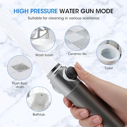 Water Saving Shower Head, with 3 Jet Types, High Pressure Power, Turbo Charged Design, Massage Shower Head with Filter, Gray