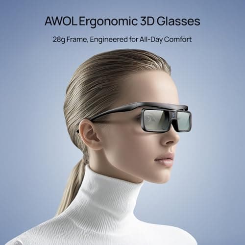 AWOL VISION DLP Link 3D Glasses, Rechargeable Active Shutter Eyewear compatiable with AWOL VISION LTV-3000 Pro and LTV-3500 Pro, Vanish TV & Other DLP-Link 3D projectors (2 Packs)