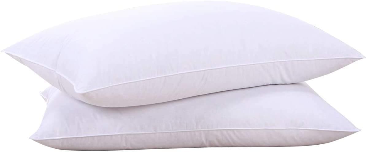 puredown® Goose Down Feather White Pillow Inserts, 100% Egyptian Cotton Fabric Cover Bed Pillows, Set of 2 King Size
