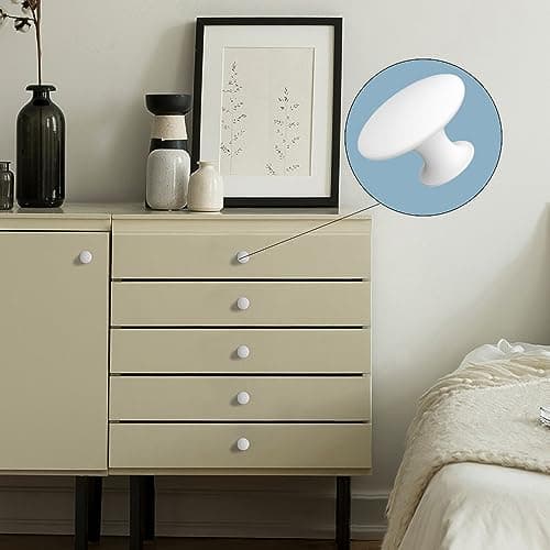 Dresser Knobs, 6PCS Cabinet Knobs for Cabinets and Drawers Dresser, Modern Draw Pulls and Knobs, Mushroom Shape White Drawer Knobs (White)