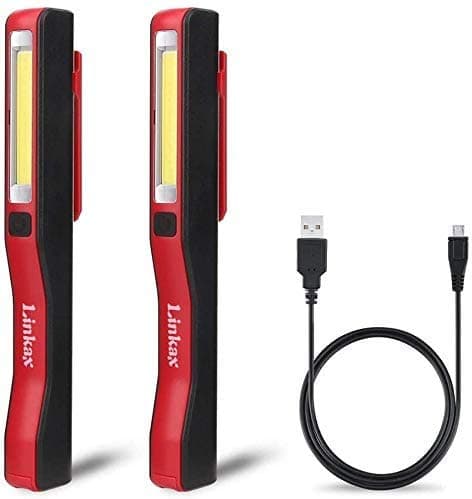 Linkax COB LED Inspection Lamp Torch Rechargeable LED Work Light LED Flashlight Pocket Torch Camping Light with Magnetic Clip for Workshop Auto Emergency Use (Red, 2PCS)