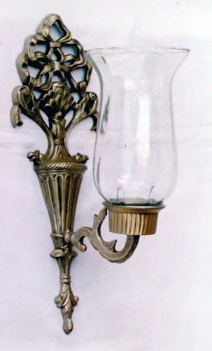 Openwork Brass Victorian Style Wall Candle Sconce W/ Glass Globe