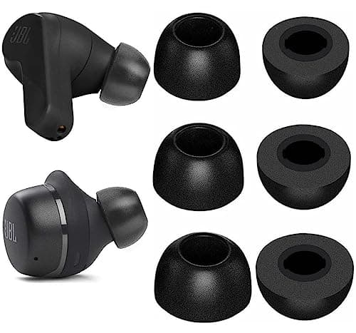 JNSA Memory Foam Ear Tips Noise Canceling Foam Tip Compatible with JBL Vibe 200TWS / Tune 130NC TWS/Free X/Live 300TWS,No Silicone Eartips Pain, Fit in Charging Case, 3 Pairs (S/M/L, Black) 214b3