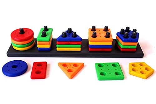 Mihar Enterprise Kids Plastic Stacking and Shorting Blocks Toys Angle Geometry Shape Sorting Board Building Shapes Toy (Multi)