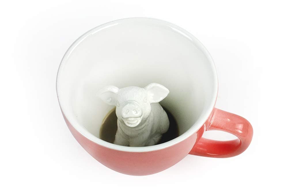 Pig Ceramic Cup (330ml, Peach) Hidden Animal Inside Coffee Mugs & Tea Cups Piggy Farm Animal
