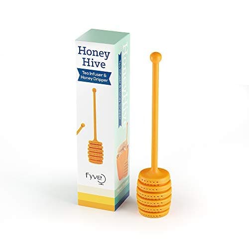 Honey Hive Tea Infuser/Honey Dripper with Silicone Long Handle to Dip Honey and Bottom Honey Hive Shape for Loose Leaf Tea Strainer and Steeper by Fyve Global