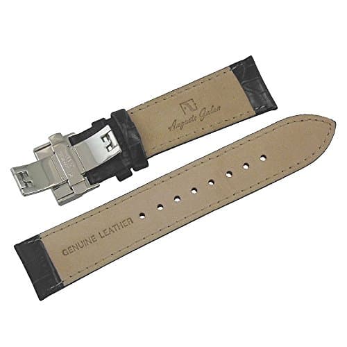 Auguste GALAN 22mm Padded Black Leather Deployment Clasp Replacement Watch Strap