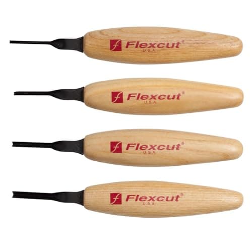 FLEXCUT Carving Tools, 45 Degree Parting Micro Tool Set, Razor Sharp High Carbon Steel Blades, Set of 4 (MT600)