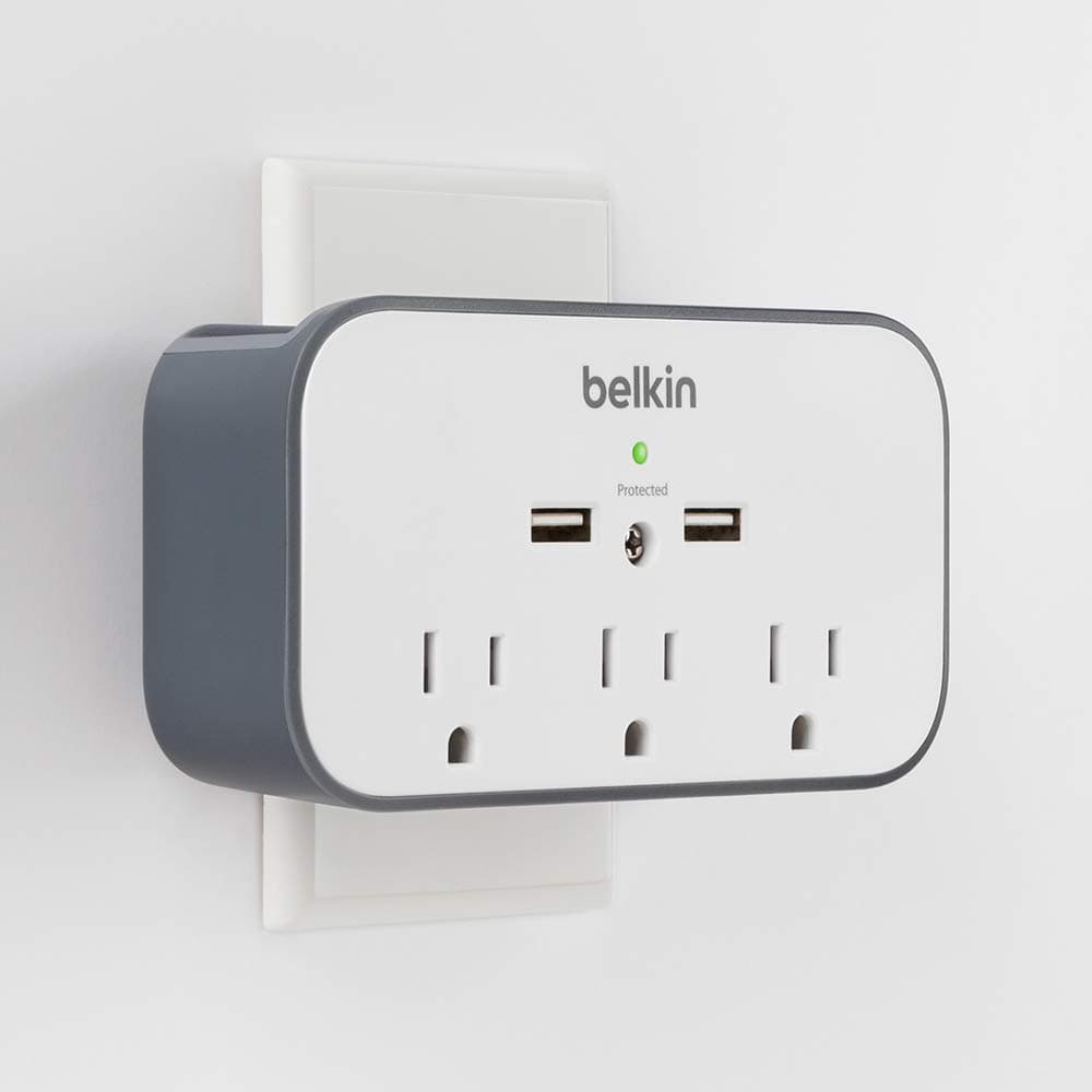 Belkin 3-Outlet Wall Mount Cradle Surge Protector with Dual USB Charging Ports (2.4 Amp Total), BSV300ttCW