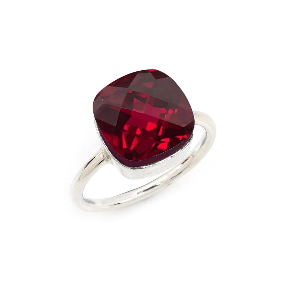 HandmadeSolid 925 Sterling Silver Ring For Womens Ruby Ring Sterling Silver Wedding Ring July Birthstone Checkerboard Cushion Gemstone Ring