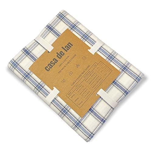 Casa De Lan Rectangle Table Cloth - Table Cover - Cotton Mitered Stitched - Checks Table Covers for Kitchen Dining, Wedding, Decorations, & Parties - 60x120 in - Blue Plaid