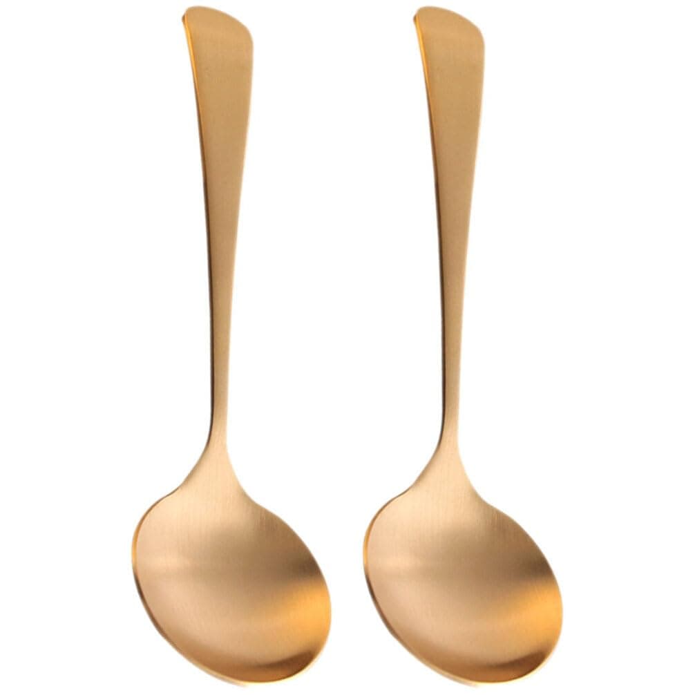DECHOUS2Pcs Copper Serving Spoons, 6.5'' Pure Copper Soup Spoon Porridge Scoop for Dining Home Kitchen Cooking Restaurant, Dishwasher Safe