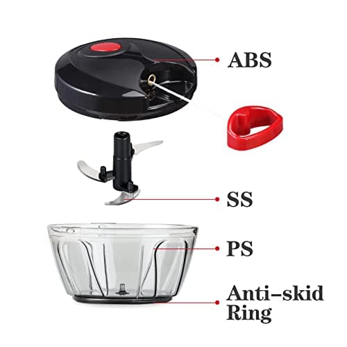 Cambom Manual Food Chopper - Hand Pull String Vegetable Chopper, Durable BPA Free Food Safe Material (Black)