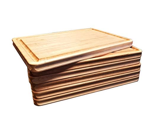 Maple Wood Cutting Board Edge Grain, Reversible, with Deep Juice Groove, Carved Inset Handles by Pacific Wood. Handmade In the USA 16 x 12 x 1 Inches