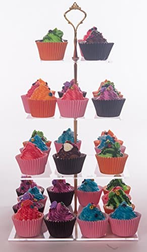 WSCS 4 Tier Square Lifting Handle Cupcake Stand - Golden