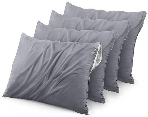 Utopia Bedding 4 Pack Waterproof Pillow Protectors with Zipper King Size (Gray), Bed Bug and Dust Mite Proof Pillow case Covers, Moisture Wicking Pillow Encasements 20 x 38 Inches